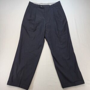 Zignone Dress Pants Mens 34x29 Black Wool Pleated Cuffed Made in Italy Trousers